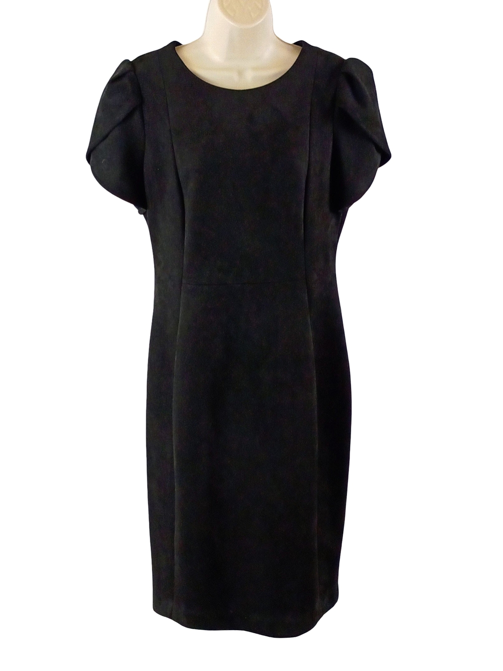 Calvin Klein Black Puff Sleeve Faux Suede Midi Dress